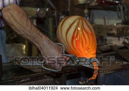Picture - "Glassblower, show glass blowing a glassware shop, at Bodenmais, Bavaria, Germany, Europe". Fotosearch