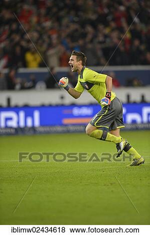 Stock Photo - "Goal celebrations of goalkeeper Sven ULREICH, VfB Stuttgart, Mercedes-Benz Arena, Stuttgart, Baden-Wuerttemberg, Germany, Europe". Fotosearch