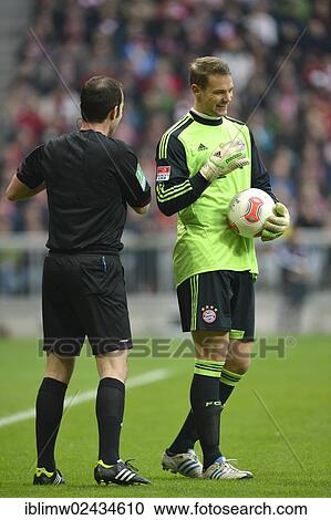 "Goalkeeper Manuel Neuer, FC Bayern Munich, right, getting on with referee Marco Fritz, left, Allianz Arena, Munich, Bavaria, Germany, Europe" View Large Photo Image Stock Image - "Goalkeeper Manuel Neuer, FC Bayern Munich, right, getting on with referee Marco Fritz, left, Allianz Arena, Munich, Bavaria, Germany, Europe". Fotosearch