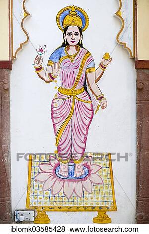 "Goddess Lakshmi, mural on a house wall, Bassi, Rajasthan, India, Asia" View Large Photo Image Stock Photo - "Goddess Lakshmi, mural on a house wall, Bassi, Rajasthan, India, Asia". Fotosearch