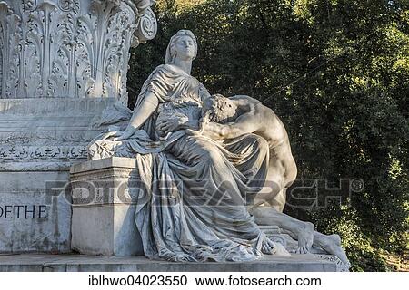 Stock Image - "Goethe monument, sculpture group Iphigenia and Orestes, marble, 1904, sculptor Gustav Eberlein, Pinciano, Rome, Lazio, Italy, Europe". Fotosearch