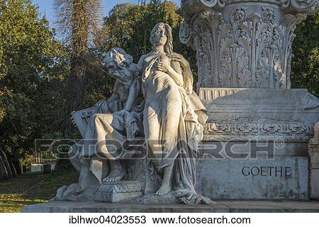 Stock Image - "Goethe monument, sculpture group Mignon and the harper, marble, 1904, sculptor Gustav Eberlein, Pinciano, Rome, Lazio, Italy, Europe". Fotosearch