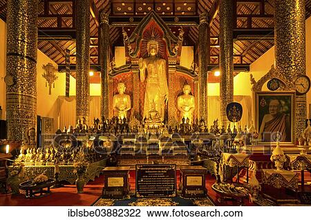 Stock Image - "Golden Buddha of Wat Chedi Luang Temple, Chiang Mai, Northern Thailand, Thailand, Asia". Fotosearch