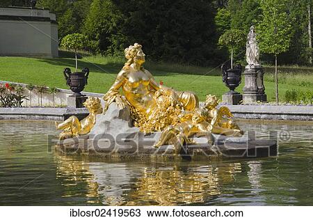 Golden fountain, Schloss Linderhof Palace of King Ludwig II, Graswang Valley, Ammergau Alps, Oberammergau, Upper Bavaria, Bavaria, Germany, Europe View Large Photo Image Stock Image - Golden fountain, Schloss Linderhof Palace of King Ludwig II, Graswang Valley, Ammergau Alps, Oberammergau, Upper Bavaria, Bavaria, Germany, Europe. Fotosearch