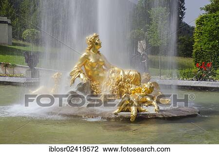 Golden fountain, Schloss Linderhof Palace of King Ludwig II, Graswang Valley, Ammergau Alps, Oberammergau, Upper Bavaria, Bavaria, Germany, Europe View Large Photo Image Stock Image - Golden fountain, Schloss Linderhof Palace of King Ludwig II, Graswang Valley, Ammergau Alps, Oberammergau, Upper Bavaria, Bavaria, Germany, Europe. Fotosearch