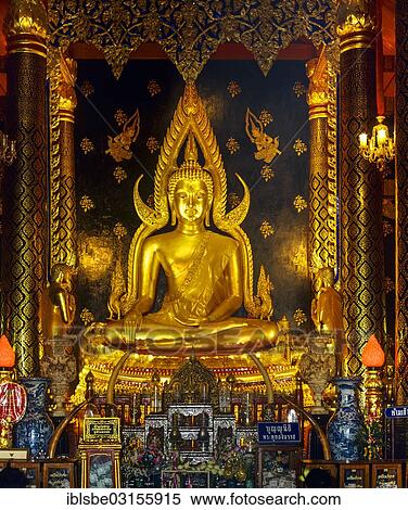 "Golden Gautama Buddha Buddha in the posture of overcoming Mara, also called Mara submission, Buddha Phra Phuttha Chinnarat in the temple of Wat Phra Sri Rattana Mahathat, Phitsanulok, Northern Thailand, Thailand, Asia" View Large Photo Image Stock Photography - "Golden Gautama Buddha Buddha in the posture of overcoming Mara, also called Mara submission, Buddha Phra Phuttha Chinnarat in the temple of Wat Phra Sri Rattana Mahathat, Phitsanulok, Northern Thailand, Thailand, Asia". Fotosearch