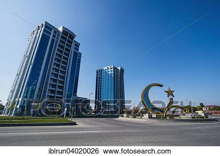 Stock Photograph - "Golden half moon in the center of Argun, Chechnya, Caucasus, Russia, Europe". Fotosearch