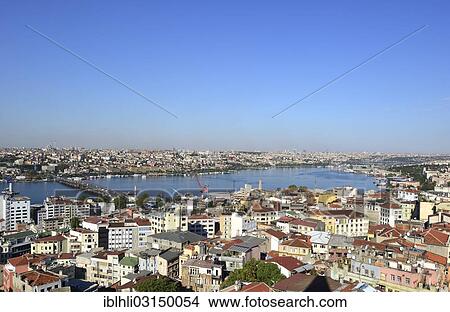 Picture - "Golden Horn, Ataturk Bridge, view from Galata Tower, Galata, Istanbul, European side, Istanbul Province, Turkey, European side, Europe". Fotosearch