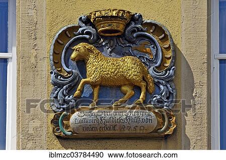 "Golden lamb and crown, plaque commemorating the builder of the house, at the """"Golden Lamm"""" restaurant, 1750, Rothenburg ob der Tauber, Middle Franconia, Bavaria, Germany, Europe" View Large Photo Image Stock Image - "Golden lamb and crown, plaque commemorating the builder of the house, at the """"Golden Lamm"""" restaurant, 1750, Rothenburg ob der Tauber, Middle Franconia, Bavaria, Germany, Europe". Fotosearch