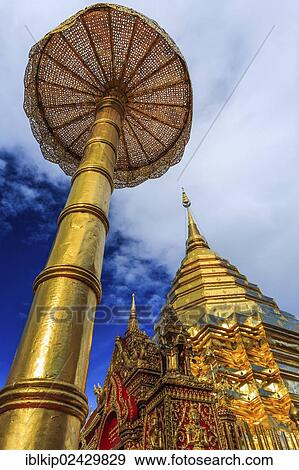 Stock Photo - "Golden Pagoda or Chedi, Wat Phra That Doi Suthep, Chiang Mai, northern Thailand, Asia". Fotosearch
