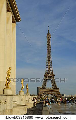 "Golden statues at the Palais de Chaillot with the Eiffel Tower, Place du Trocadero, 16th Arrondissement, Paris, France, Europe" View Large Photo Image Stock Image - "Golden statues at the Palais de Chaillot with the Eiffel Tower, Place du Trocadero, 16th Arrondissement, Paris, France, Europe". Fotosearch