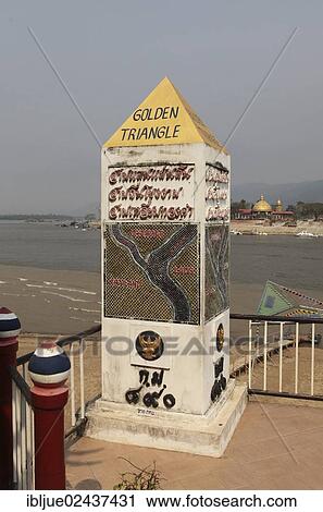 Stock Image - "Golden Triangle viewing platform, on the Mekong river, where the borders of Thailand, Laos and Burma or Myanmar touch, Sop Ruak, Chiang Rai province, Thailand, Asia". Fotosearch