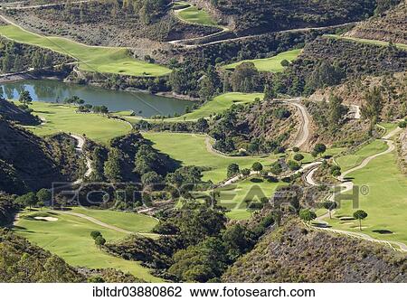 Stock Image - "Golf course in the exclusive La Zagaleta Country Club, near Marbella, Malaga province, Andalusia, Spain, Europe". Fotosearch