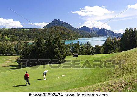 Picture - "Golf course, Romantikcourse Fuschl, Lake Fuschl, Fuschl am See, Salzkammergut, Austria, Europe". Fotosearch