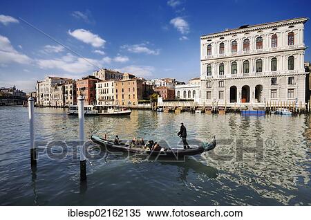 Stock Photography - "Gondola on the Grand Canal, Canal Grande, Palazzo Chiodo, Palazzo Cornder della Ca' Grande, Venice, Venezia, Veneto, Italy, Europe". Fotosearch