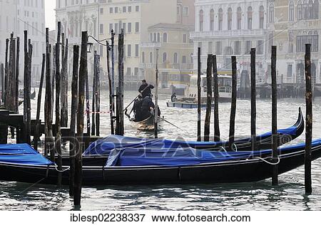 Stock Photo - "Gondolas and traghetto on the Grand Canal, San Toma vaporetto stop, Palazzo Civran Grimani, Venice, Venezia, Veneto, Italy, Europe". Fotosearch
