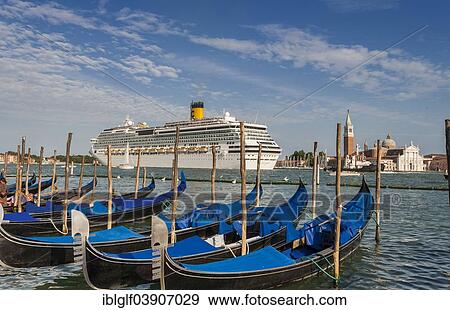 "Gondolas, cruise ship at the back, Laguna de Veneto, Venice, Veneto, Italy, Europe" View Large Photo Image Stock Photo - "Gondolas, cruise ship at the back, Laguna de Veneto, Venice, Veneto, Italy, Europe". Fotosearch