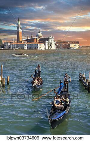 Stock Photograph - "Gondolas off the island of San Giorgio Maggiore, Venice, Veneto, Italy, Europe". Fotosearch