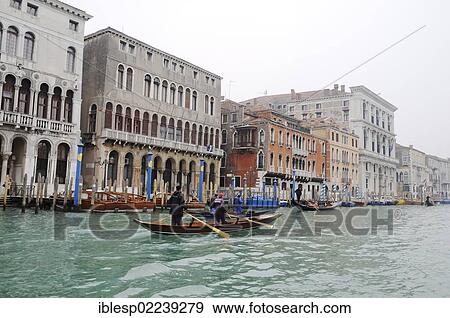 Stock Photo - "Gondolas on the Grand Canal, Canal Grande, Palazzo Corner Loredon, Palazzo Dandalo Farsetti, Palazzo Grimani di San Luca, Palazzo Cavalli, San Marco quarter, Venice, Venezia, Veneto, Italy, Europe". Fotosearch