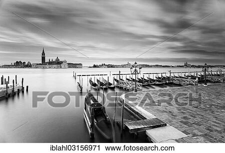 Stock Image - "Gondolas, San Giorgio Maggiore at back, Venice, Venezien, Italy, Europe". Fotosearch