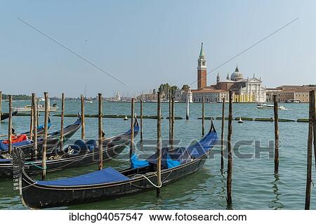 Stock Photo - "Gondolas, San Giorgio Maggiore church seen from Piazza San Marco, San Marco district, Venice, Veneto Region, Italy, Europe". Fotosearch