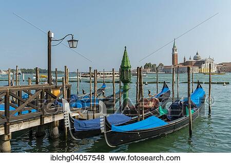 Stock Photo - "Gondolas, San Giorgio Maggiore church seen from Piazza San Marco, San Marco district, Venice, Veneto Region, Italy, Europe". Fotosearch