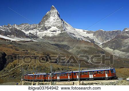 "Gornergratbahn railway between Zermatt-Gornergrat in front of the Matterhorn, Zermatt, Canton of Valais, Switzerland, Europe" View Large Photo Image Stock Image - "Gornergratbahn railway between Zermatt-Gornergrat in front of the Matterhorn, Zermatt, Canton of Valais, Switzerland, Europe". Fotosearch