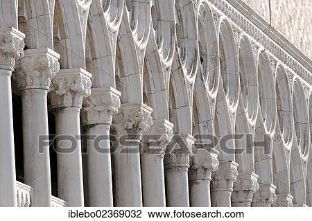 Stock Image - "Gothic facade of the Palazzo Ducale, Doge's Palace, detail, Piazza San Marco, St. Mark's Square, Venice, Italy, Europe". Fotosearch