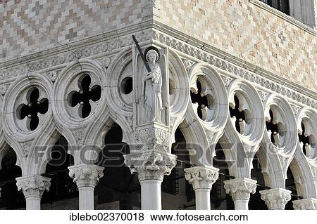 Stock Photo - "Gothic facade of the Palazzo Ducale palace, detailed view of the architecture, Piazza San Marco square, St. Mark's Square, Venice, Italy, Europe". Fotosearch