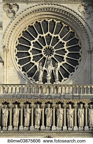 Stock Photograph - "Gothic figures, decoration above the main portal, west facade, Cathedral of Notre-Dame de Paris, Ile de la Cite, Paris, Ile-de-France, France, Europe". Fotosearch