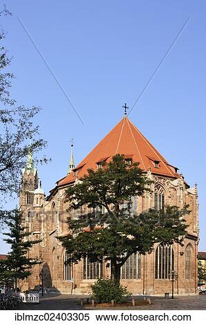 Stock Photography - "Gothic St. Lorenz church with eastern choir, 1250-1477, Lorenz, Nuremberg, Middle Franconia, Bavaria, Germany, Europe, PublicGround, Europe". Fotosearch