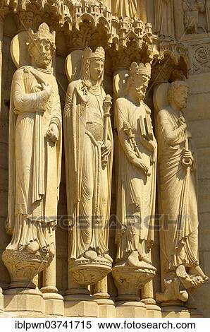Stock Photography - "Gothic statues of Notre Dame Cathedral, Paris, Ile-de-France, France, Europe". Fotosearch