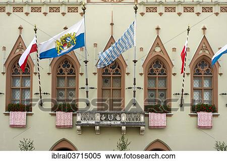"Gothic Town Hall, Bavarian and Polish flags during the """"Landshut Wedding 1475"""" festival, historic center, Landshut, Lower Bavaria, Bavaria, Germany, Europe" View Large Photo Image Stock Photography - "Gothic Town Hall, Bavarian and Polish flags during the """"Landshut Wedding 1475"""" festival, historic center, Landshut, Lower Bavaria, Bavaria, Germany, Europe". Fotosearch