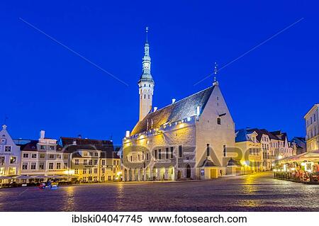 "Gothic Town Hall on the Town Square in the old town at the blue hour, Tallinn, Estonia, Europe" View Large Photo Image Stock Photography - "Gothic Town Hall on the Town Square in the old town at the blue hour, Tallinn, Estonia, Europe". Fotosearch