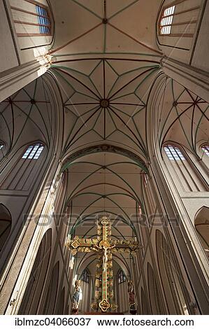 Stock Photo - "Gothic vault, early 13th century, triumphal cross from 1420, in the Schwerin Cathedral of St. Mary and St. John, Brick Gothic, 1248, Schwerin, Mecklenburg-Western Pomerania, Germany, Europe". Fotosearch