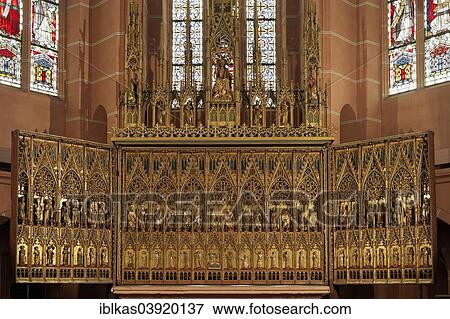 "Gothic winged altar with wood carvings and figures, Church of Our Lady, Oberwesel, Rhineland-Palatinate, Germany, Europe" View Large Photo Image Stock Photo - "Gothic winged altar with wood carvings and figures, Church of Our Lady, Oberwesel, Rhineland-Palatinate, Germany, Europe". Fotosearch