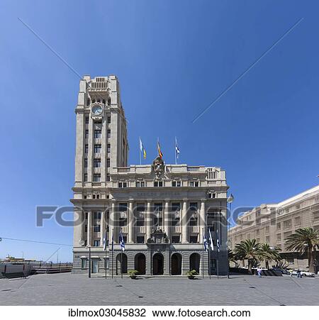 Stock Image - "Government building Cabildo Insular on the Place d'Espagne square, Teneriffa, Santa Cruz de Tenerife, Tenerife, Canary Islands, Spain, Europe". Fotosearch