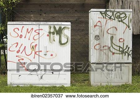 "Graffiti covered power and telephone distribution boxes, Fredersdorf-Vogelsdorf, Brandenburg, Germany, Europe" View Large Photo Image Stock Photo - "Graffiti covered power and telephone distribution boxes, Fredersdorf-Vogelsdorf, Brandenburg, Germany, Europe". Fotosearch