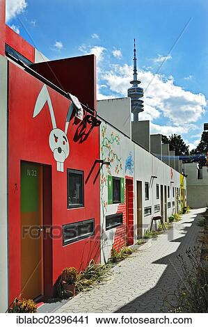 Stock Image - "Graffiti, murals in the former Olympic village, Munich, Bavaria, Germany, Europe". Fotosearch