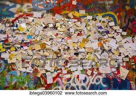 "Graffiti, note with wishes and prayers, John Lennon Wall, Grand Prior Square, Prague, Czech Republic, Europe" View Large Photo Image Stock Image - "Graffiti, note with wishes and prayers, John Lennon Wall, Grand Prior Square, Prague, Czech Republic, Europe". Fotosearch