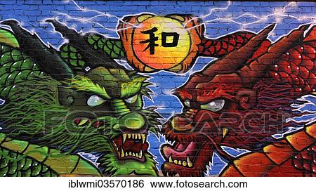 "Graffiti of a red and a green dragon, allegory, dragon fight, San Francisco, California, United States, North America" View Large Photo Image Stock Photograph - "Graffiti of a red and a green dragon, allegory, dragon fight, San Francisco, California, United States, North America". Fotosearch