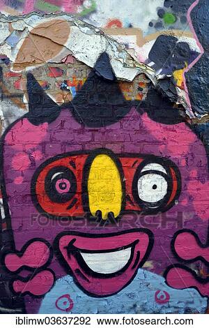 Stock Image - "Graffiti street, Werregarenstraat, the only place in Europe where graffiti is allowed and welcome, Ghent, Flemish Region, Belgium, Europe". Fotosearch