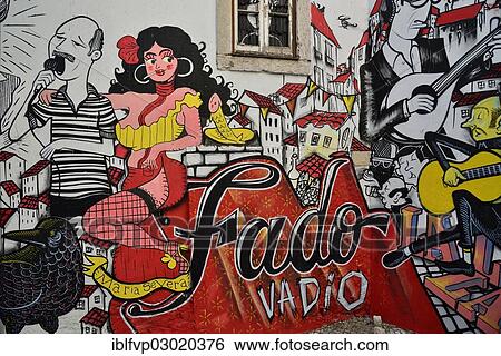 Stock Photograph - "Grafitto """"Fado"""" in the historic Alfama district, Alfama, Lisbon, Lisbon District, Portugal, Europe". Fotosearch