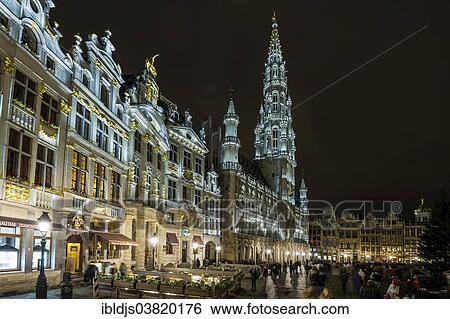 Stock Photograph - "Grand Place or Grote Markt central square, night scene, Brussels, Belgium, Europe". Fotosearch