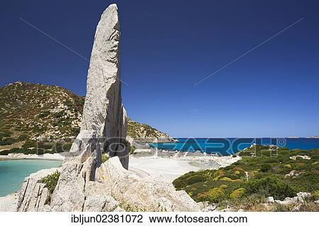 Stock Image - "Granite pinnacle at Punta Molentis, Villasimius, Sarrabus, Province of Cagliari, Sardinia, Italy, Europe". Fotosearch