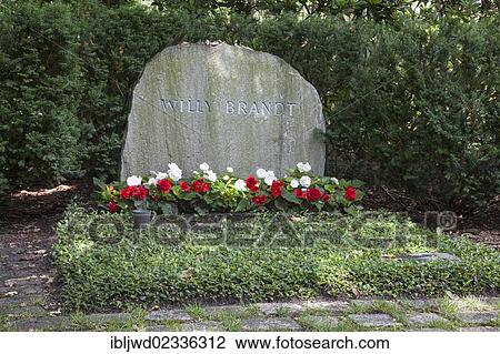 Stock Image - "Grave of Willy Brandt at Waldfriedhof Zehlendorf cemetery, Berlin, Germany, Europe". Fotosearch