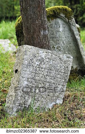 Stock Photo - "Grave stones on an old Jewish cemetery, built 1537-1834, Oberer Krankenhausweg street, Schnaittach, Middle Franconia, Bavaria, Germany, Europe". Fotosearch