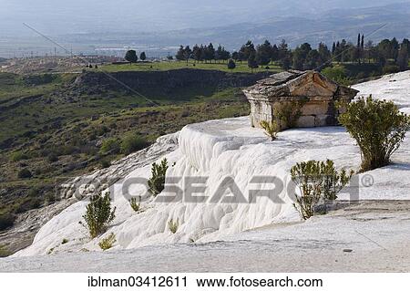 "Grave temple in travertine terrace, ancient city of Hierapolis, Hierapolis, near Pamukkale, Denizli Province, Aegean Region, Turkey, Asia" View Large Photo Image Stock Image - "Grave temple in travertine terrace, ancient city of Hierapolis, Hierapolis, near Pamukkale, Denizli Province, Aegean Region, Turkey, Asia". Fotosearch