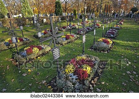 Picture - "Graves of nuns, Ostfriedhof cemetery, Munich, Bavaria, Germany, Europe". Fotosearch