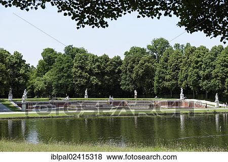 Stock Photo - Great Cascade, Nymphenburg Canal, Nymphenburg Palace, Munich, Bavaria, Germany, Europe. Fotosearch